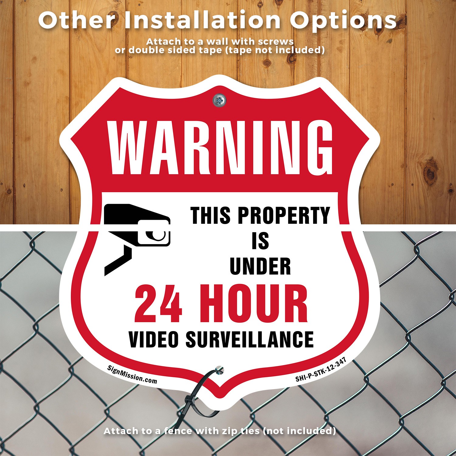 24 Hour Surveillance Shield Sign Warning This Property I Shield Sign With Stake