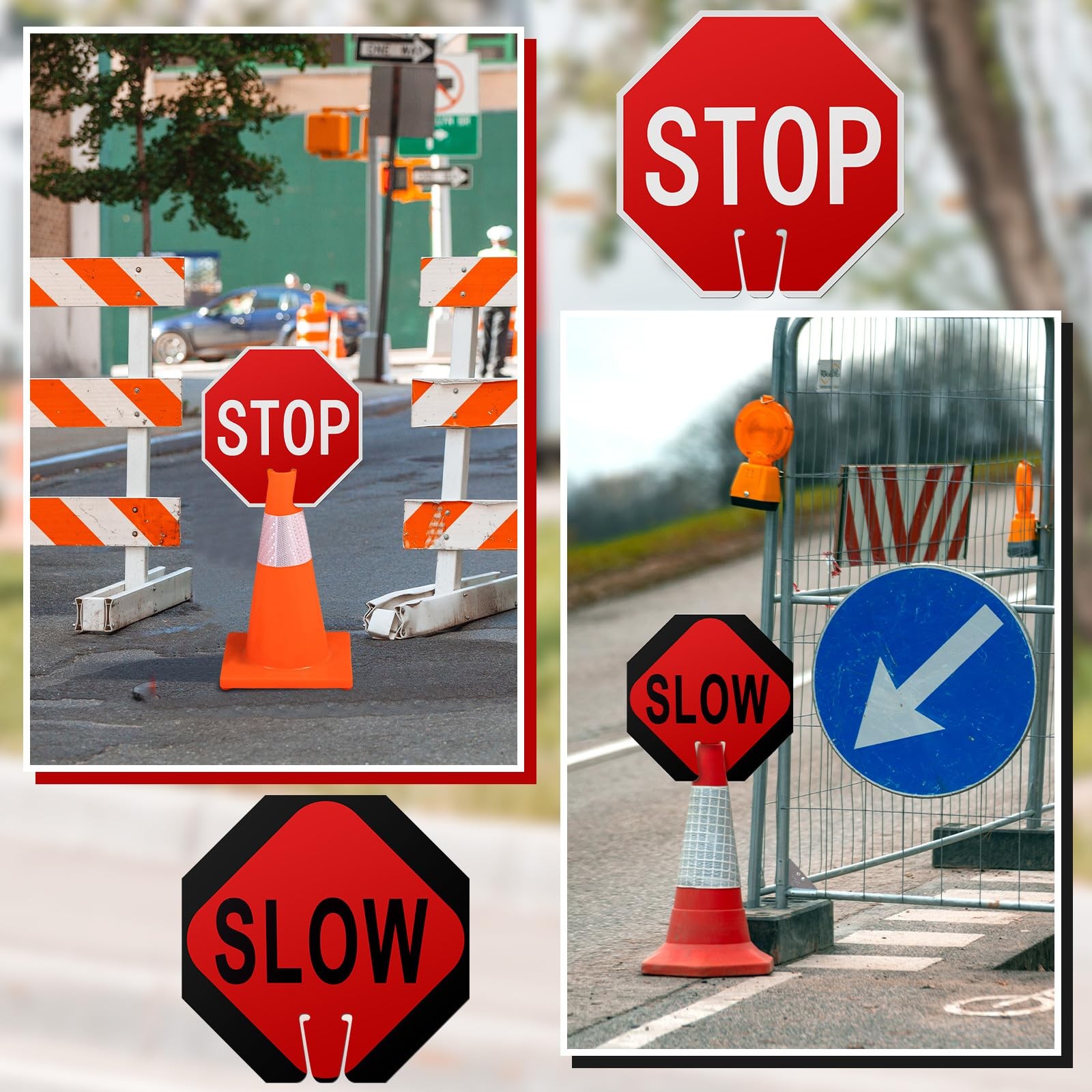 Geetery 6 Pcs Stop Slow Traffic Signs 12 x 12 Inch Double Sided Road Safety S…