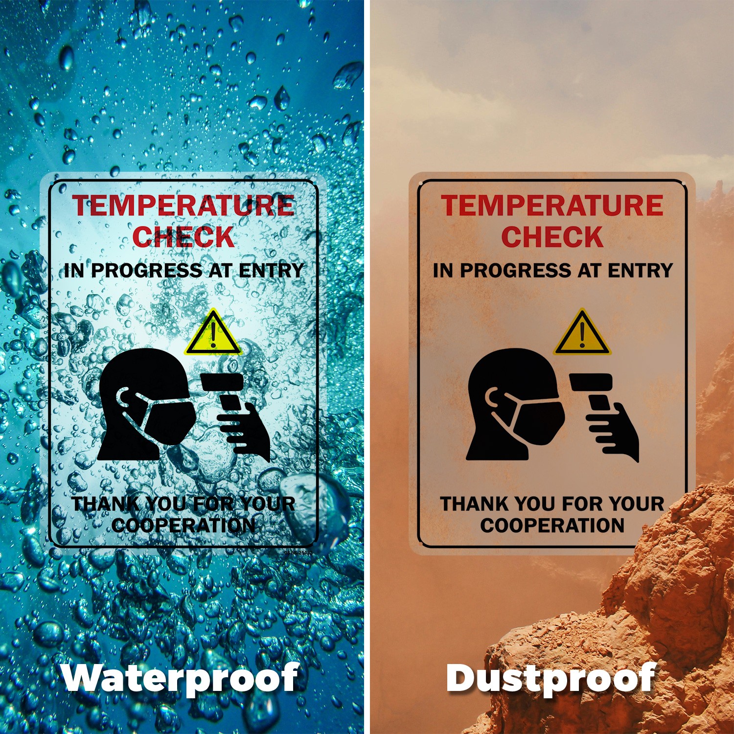 Temperature Check In Progress At Entry Public Safety Sign, Decal 5 or 10 Pack