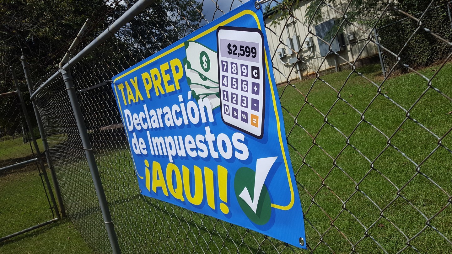 TAX PREP DECLARACION de Impuestos Banner Sign Display Anuncio Tienda Shop Open