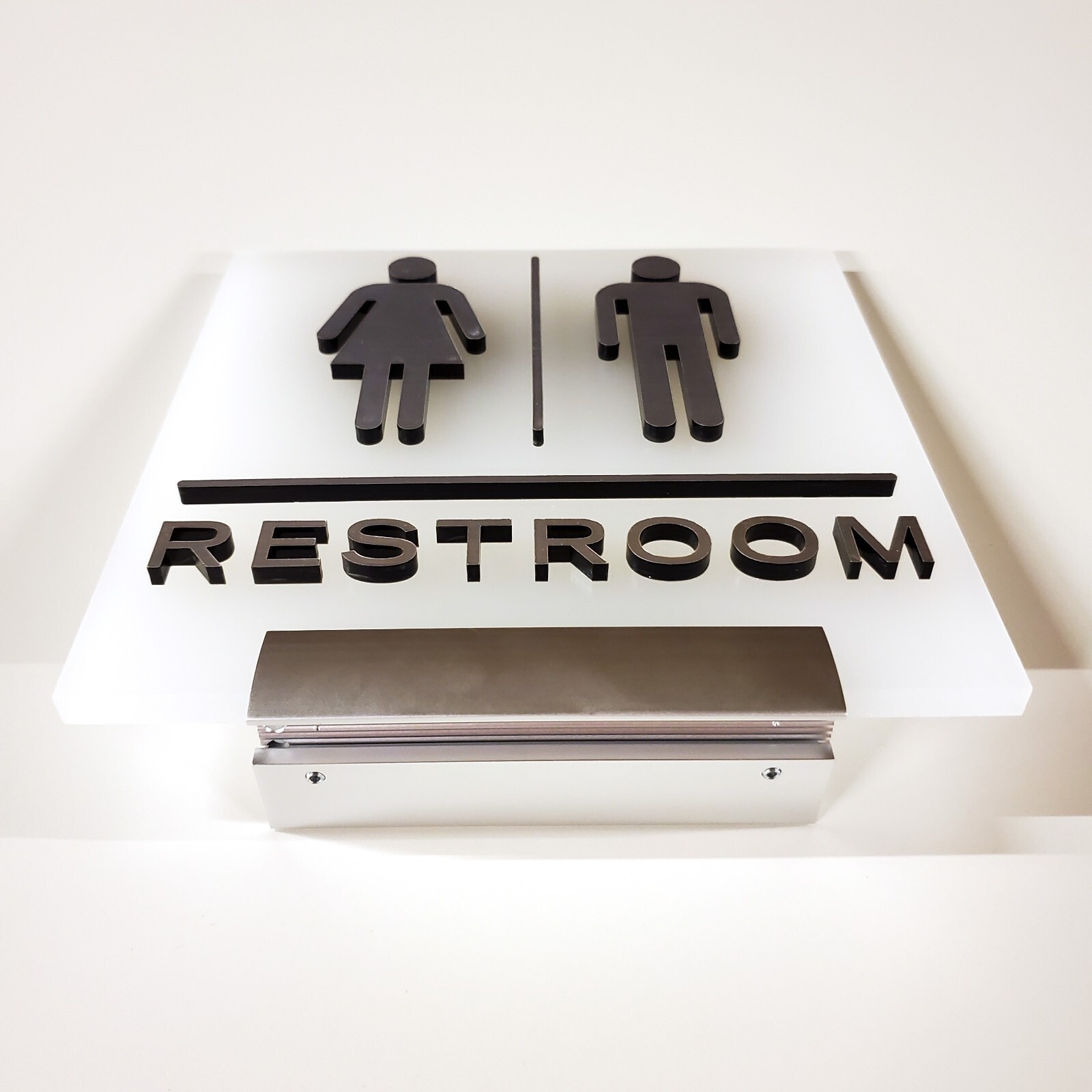 Frosted Acrylic 3D Brushed Chrome Unisex Restroom Sign 8×8&Prime; w/Mount MADE IN USA!