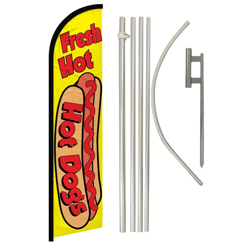 Hot Dogs Windless Advertising Banner Flag & Pole Kit