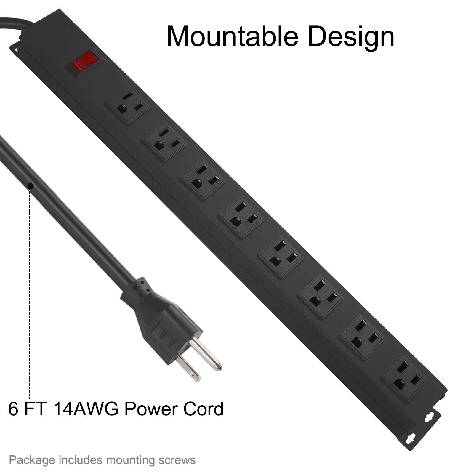 2Pack Metal 8 Outlet Mountable Power Strip, Wall Mount Outlet Heavy Duty, Wid…