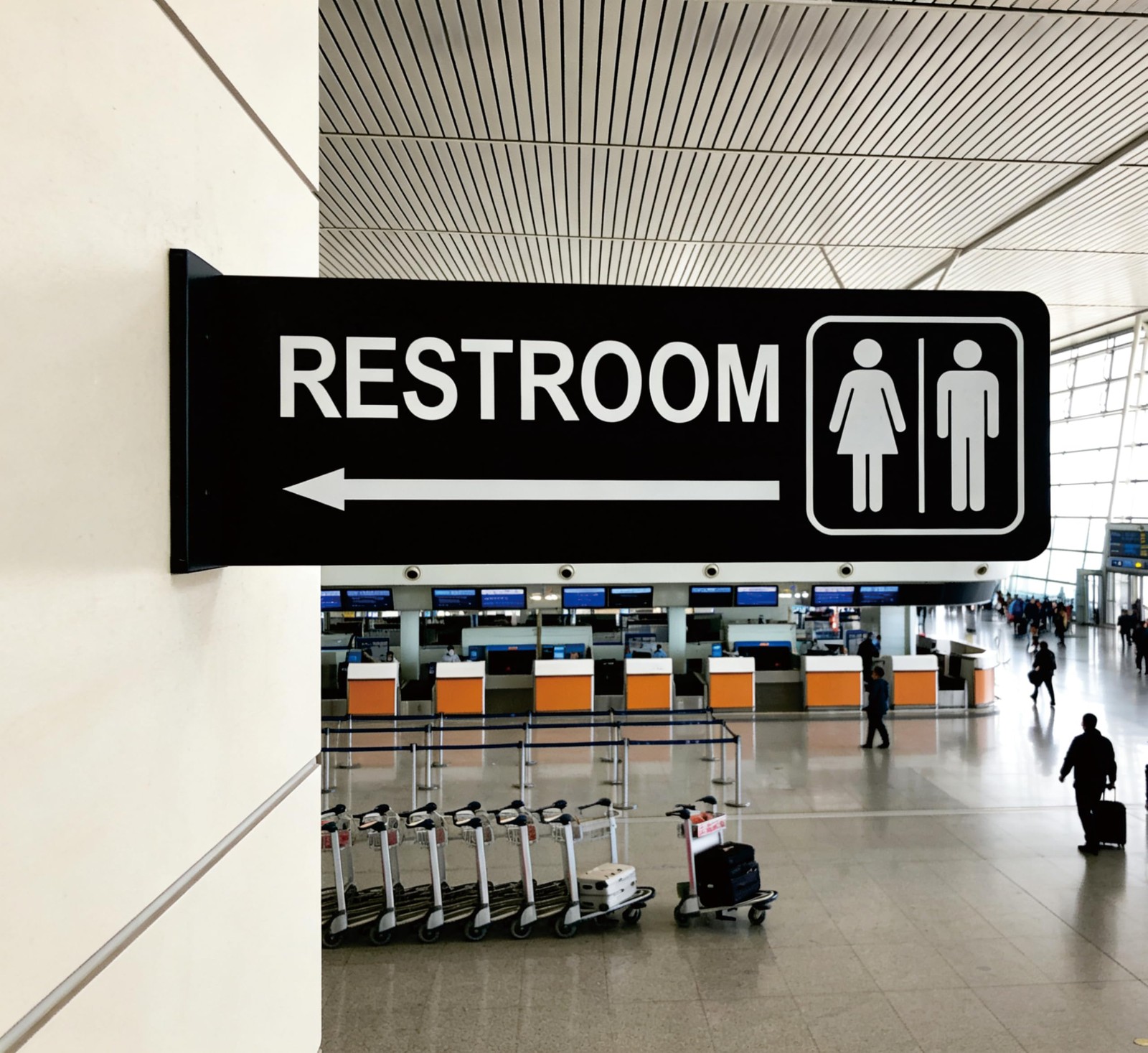 Double-Sided Restroom Sign W/ Arrow 12&Prime;x4&Prime; Premium Frosted Acrylic Black