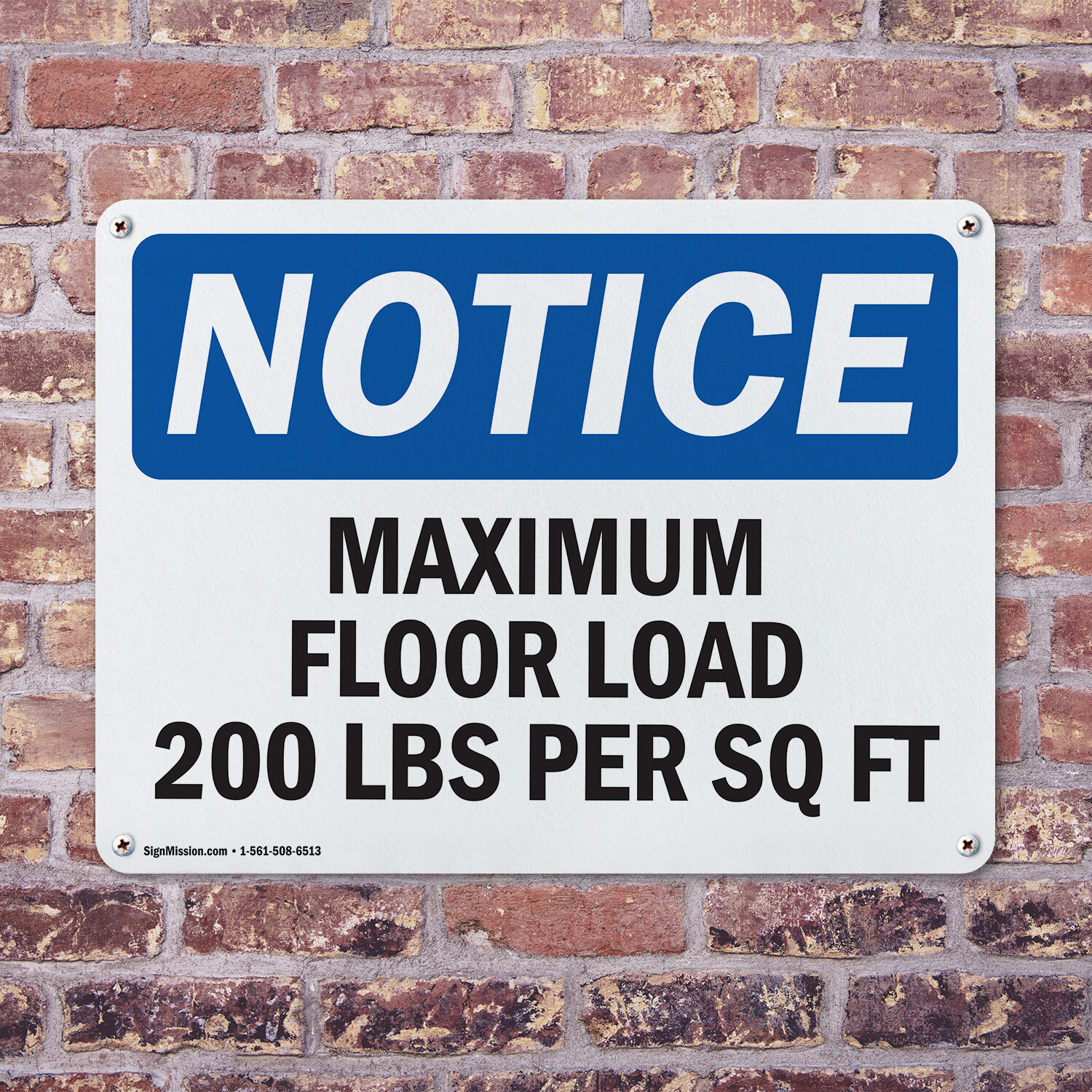 (2 Pack) Maximum Floor Loading 200 Lbs Per Sq Ft OSHA Notice Sign Decal Metal