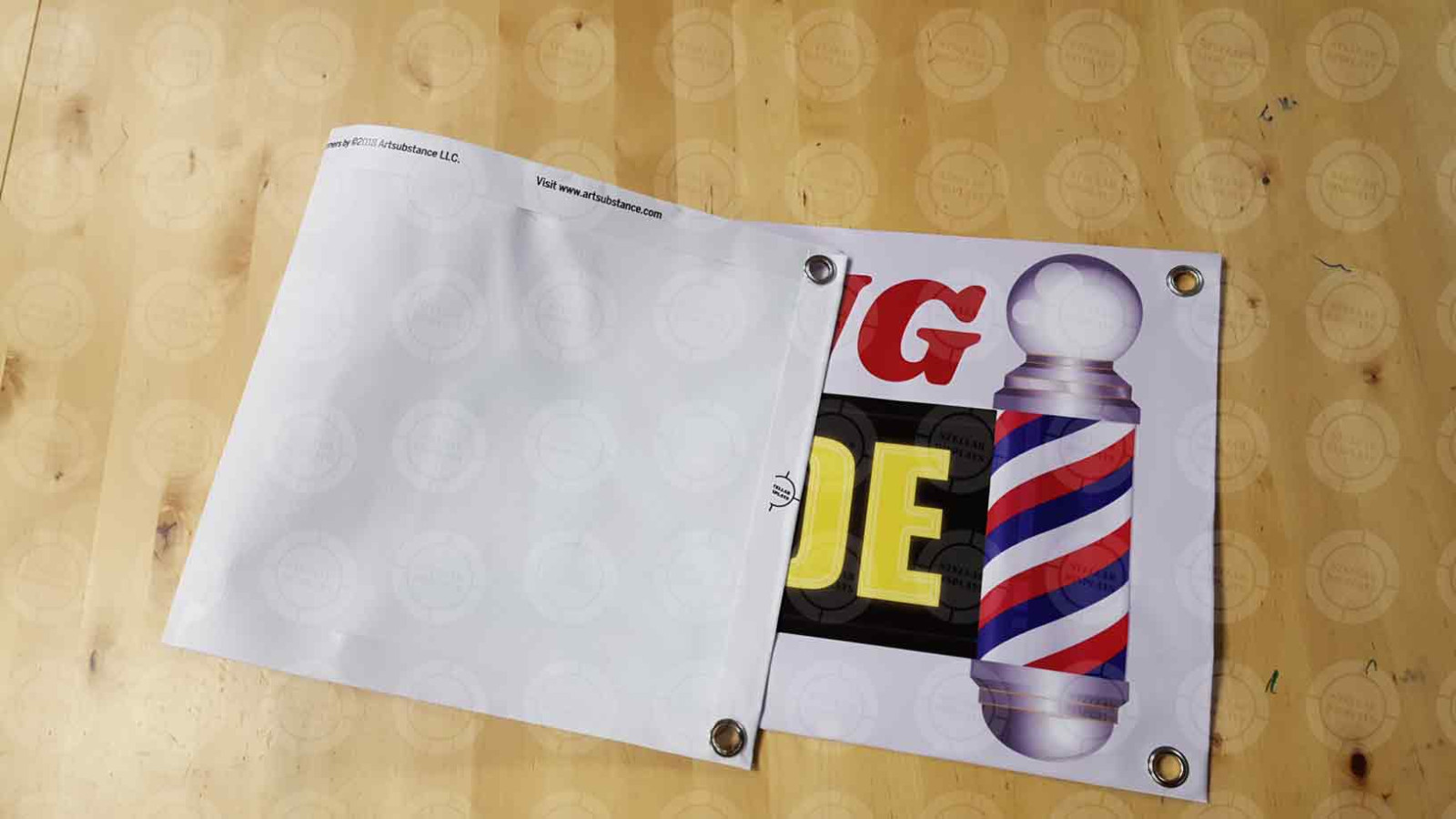 YES WE&rsquo;RE OPEN Banner Barbershop On Duty Sign Hiring Display Barber Pole Cheap