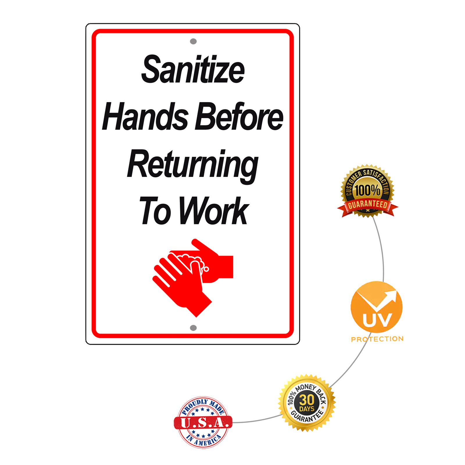 Please Wash Or Sanitize Hands Before Returning To Work Aluminum Metal Sign