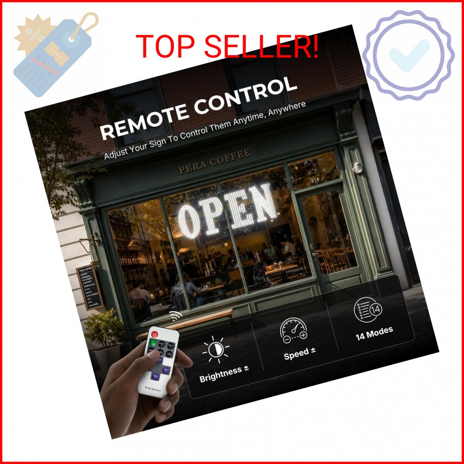 40&Prime; x 14&Prime; Large LED Open Sign with Remote Control High Bright Visibility Busines
