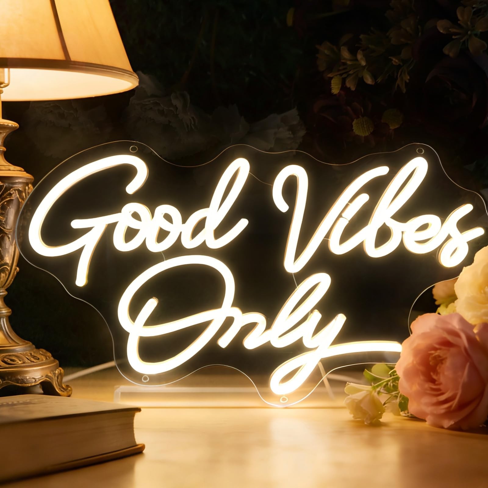 Good Vibes Only Neon Sign, Dimmable LED Neon Light for Wall Decor, for Weddin…