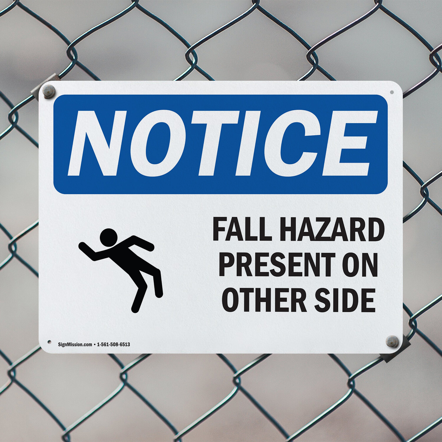 (2 Pack) Fall Hazard Present On Other Side OSHA Notice Sign Decal Metal Plastic