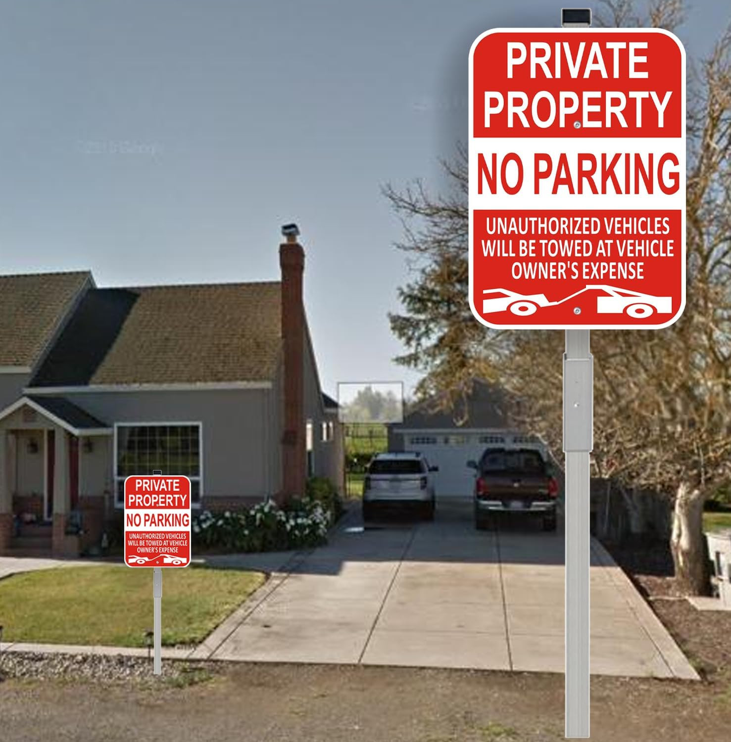 (2 Pack) Large Private Property No Parking Sign with Stake 36&Prime; Tall | 14&Prime; x 10&Prime;