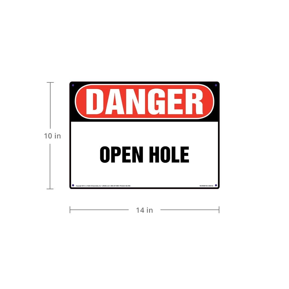 Danger Open Hole Sign 14×10 Inch Plastic Rounded Corners OSHA Compliant