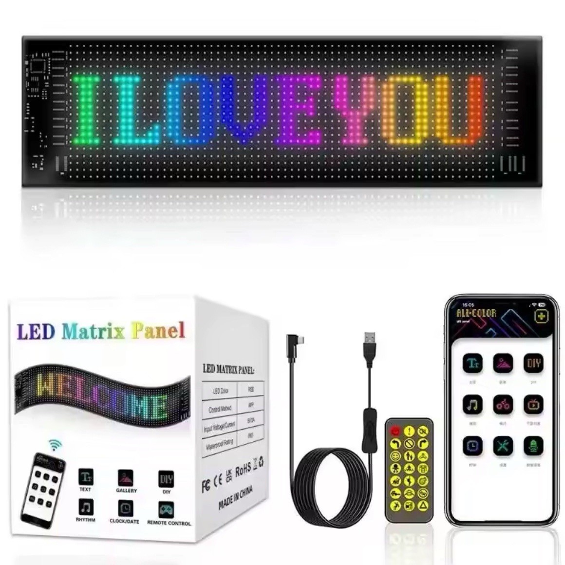 LED Matrix Pixel Display Screen Scrolling Message Sign App Control RGB