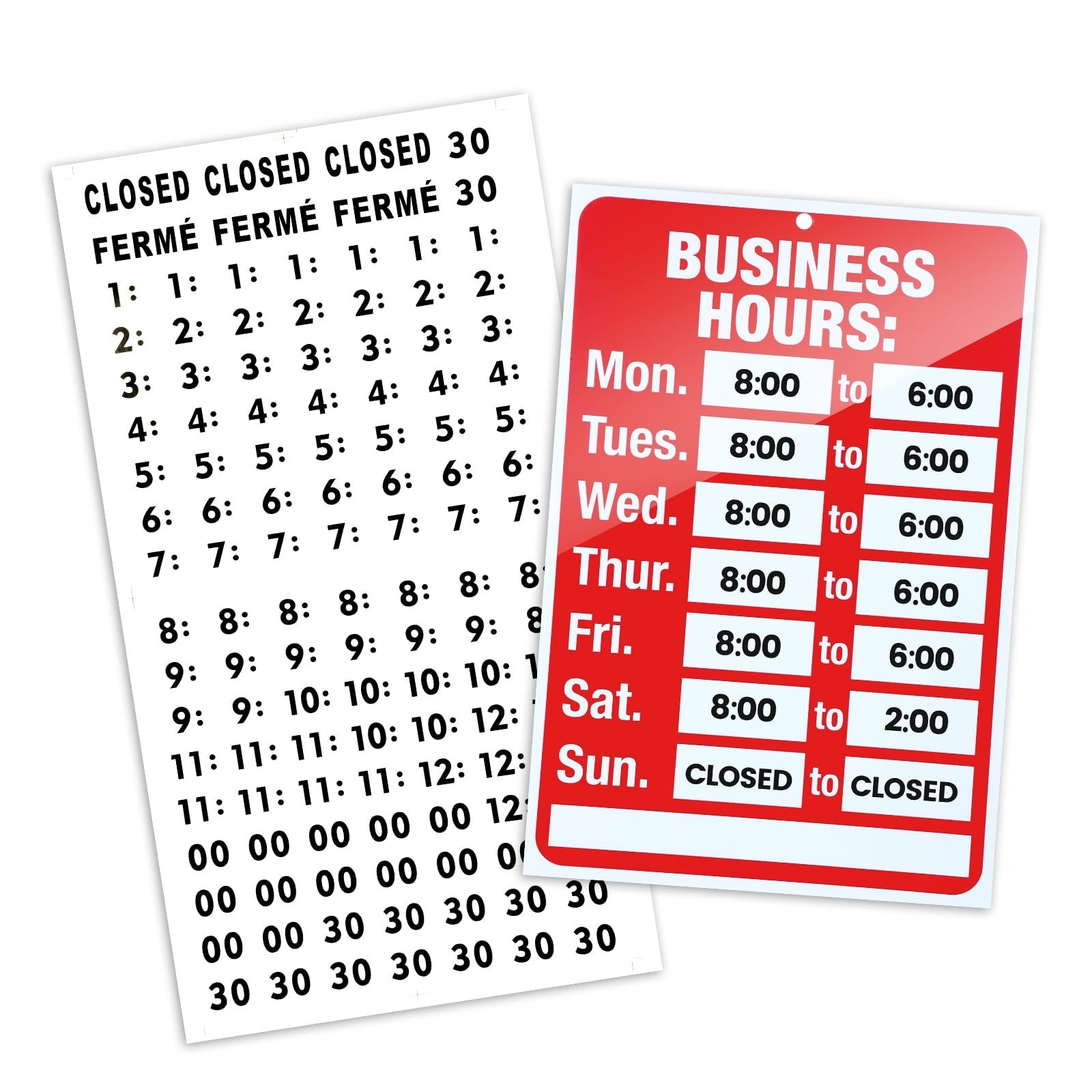 Adjustable Open Closed Business Hours Sign – 2 Pcs with Letter Number Stickers f