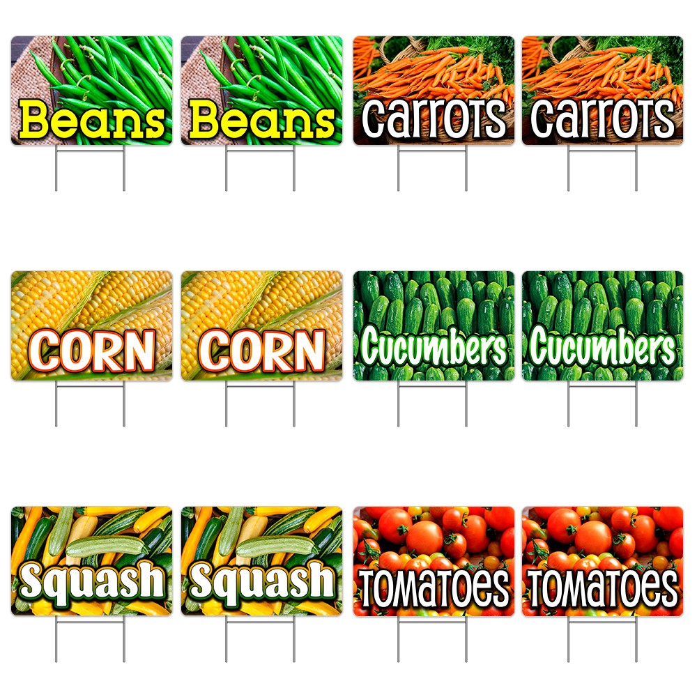 Assorted Produce 12 Pack Yard Signs – Each Sign is 24&Prime; x 16&Prime; Single-Sided and Co