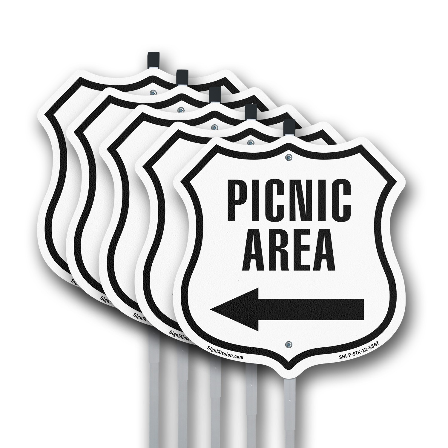 Picnic Area Left Shield Shaped Sign With Stake Crafted in the USA
