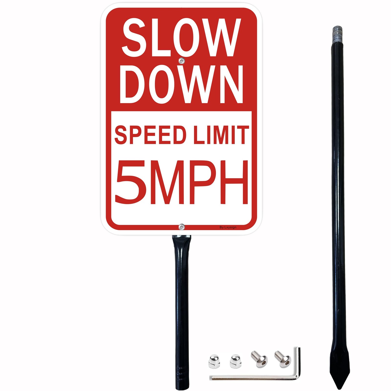 1-Pack 14×10 Inch &lsquo;Slow Down 5 MPH&rsquo; Sign with 36 Inches Metal Stake Reflective