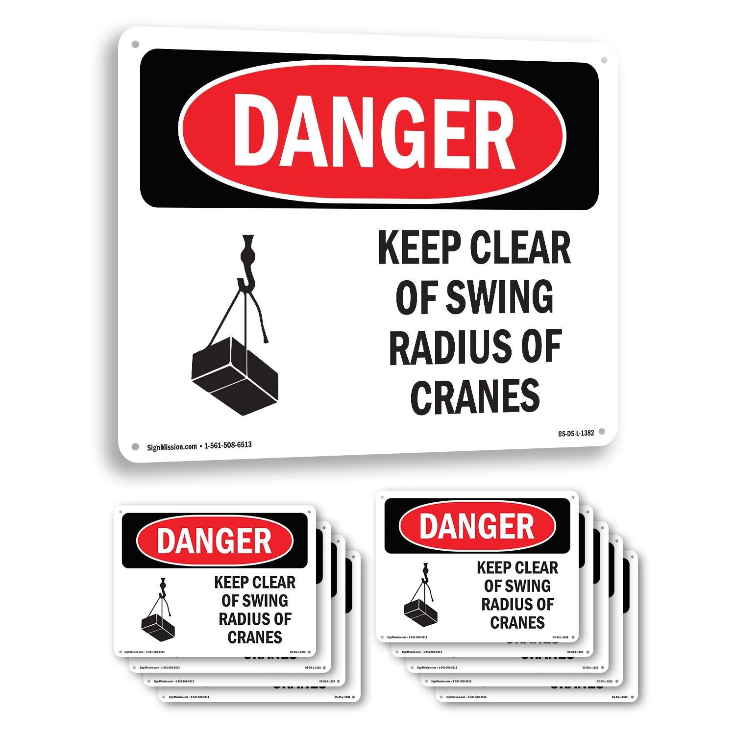 Keep Clear Of Swing Radius Of Cranes OSHA Danger Sign Or Decal – 5 or 10 Pack