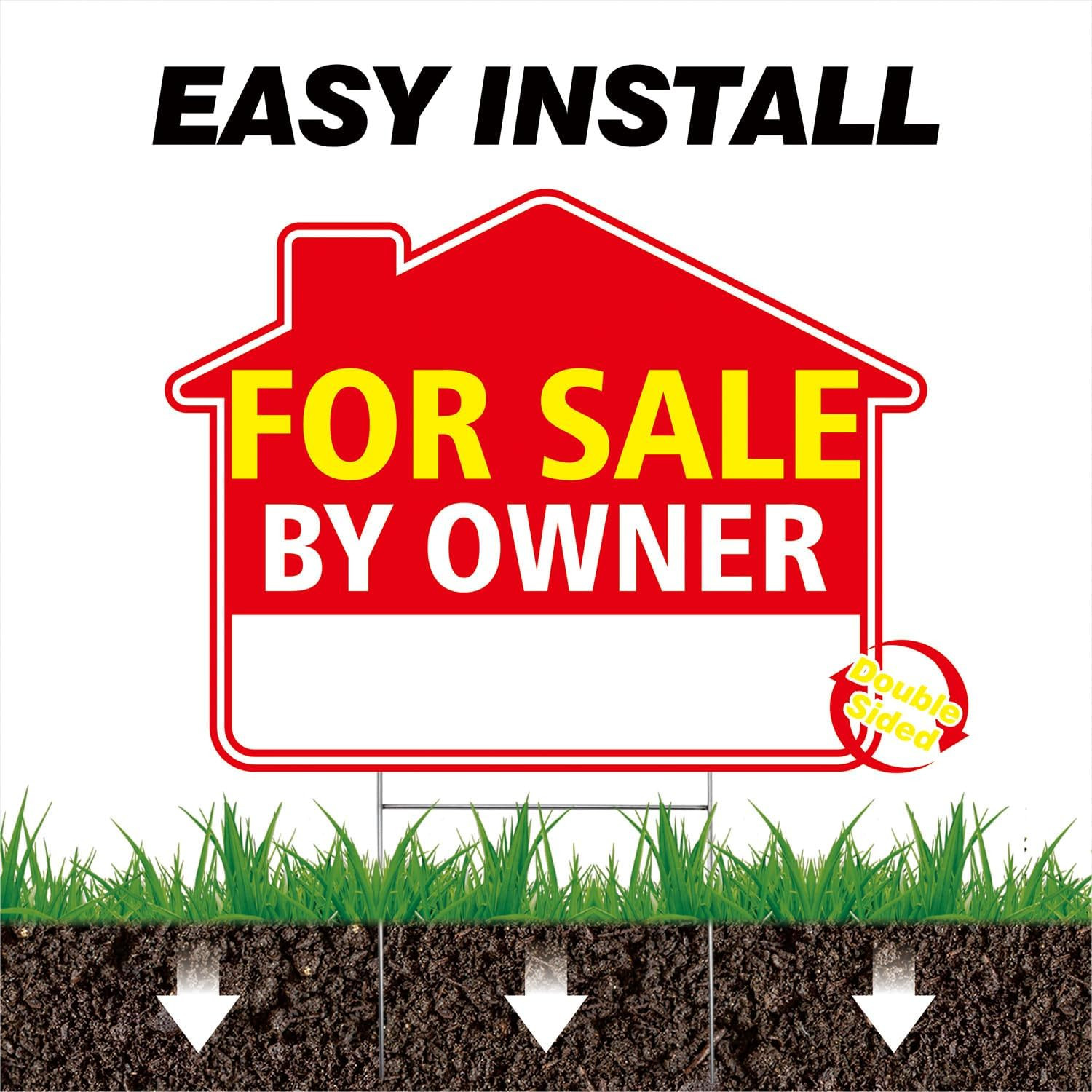 For Sale By Owner Yard Sign with Stake – 17&Prime; x 13&Prime; Double-Sided Corrugated Plast