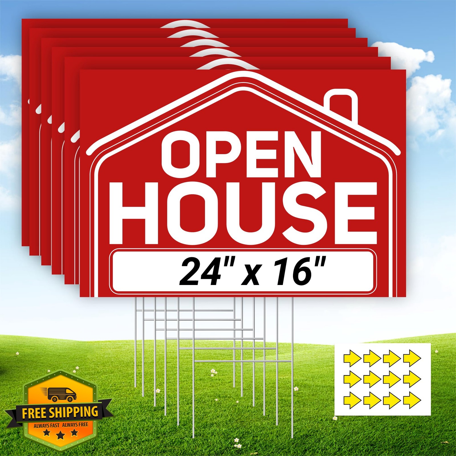 ComboJoy Open House Signs 6x 24&Prime; Foldable Metal Stakes