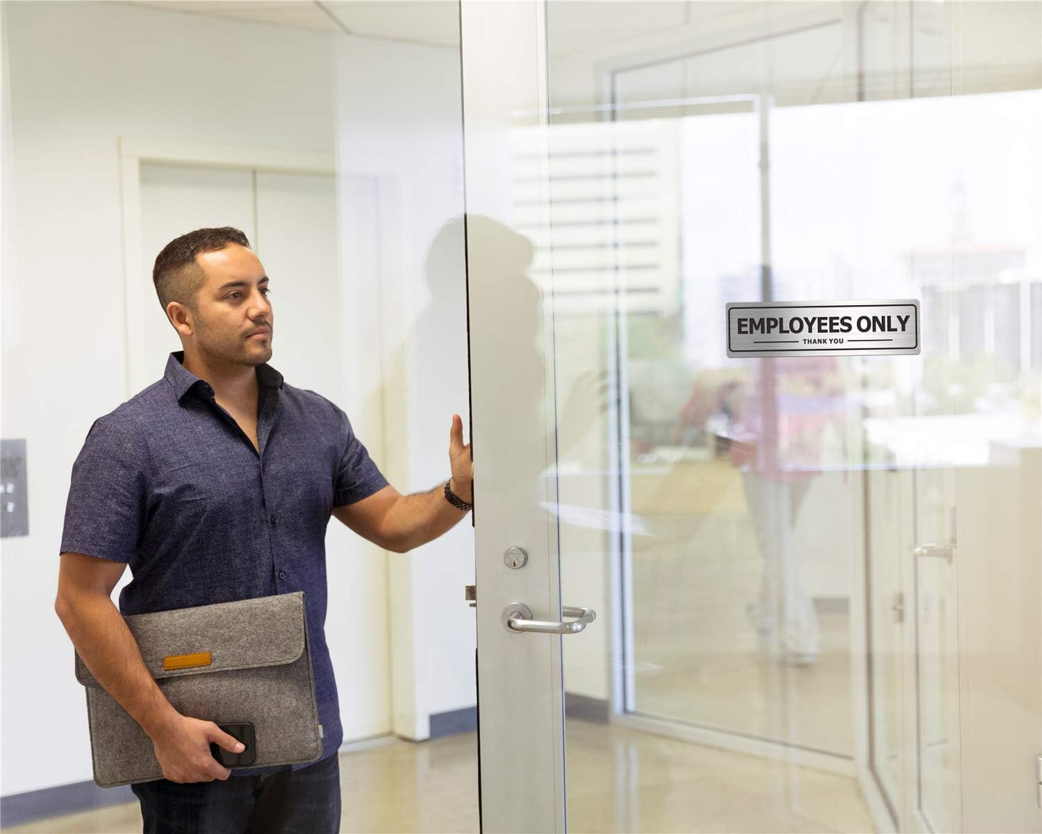 Employees Only Sign, Metal Self-Adhesive Signs for Business Door Wall, Aluminum
