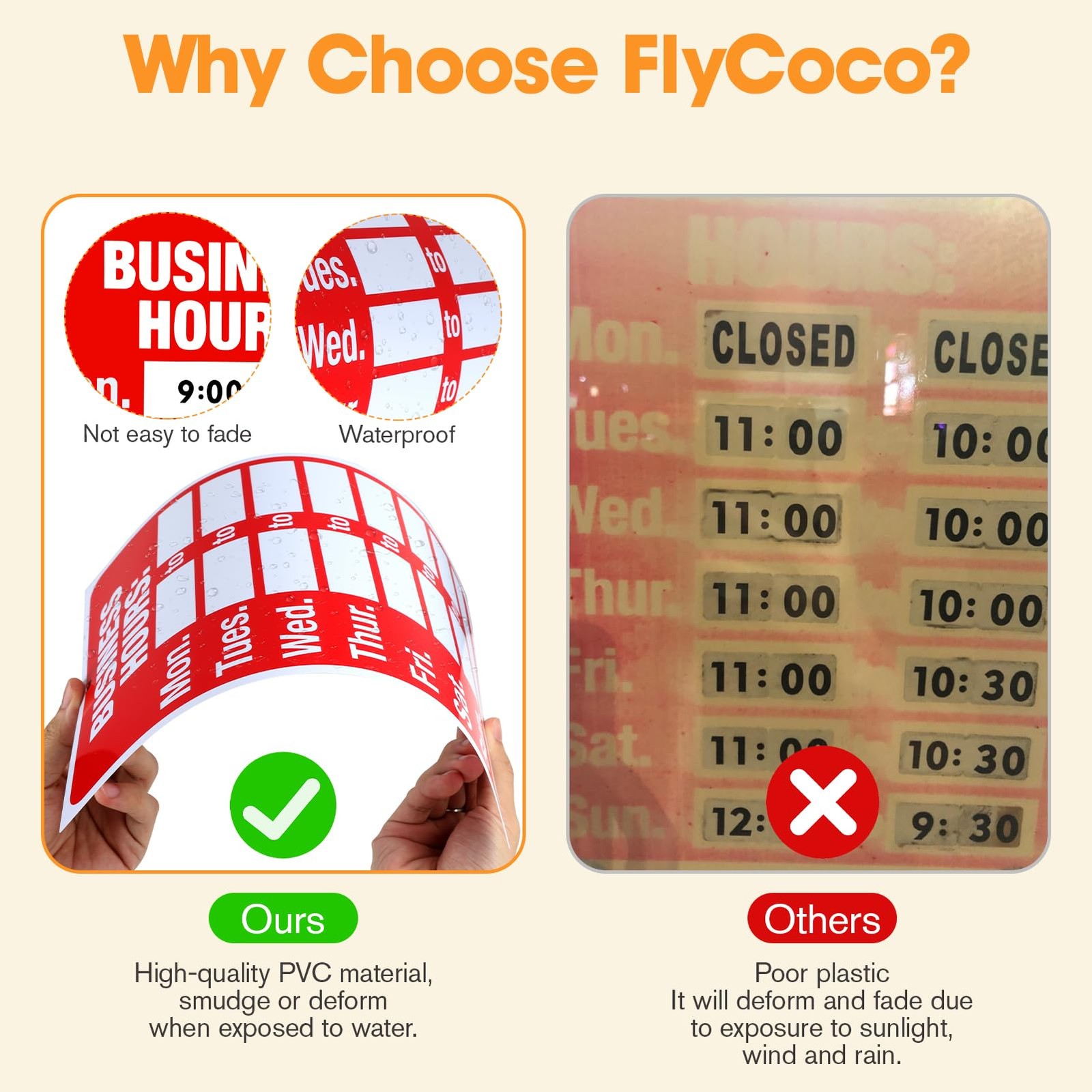 2 Piece Business Hours Sign, FlyCoco Open 7.9 x 11.8 inches, Red and White