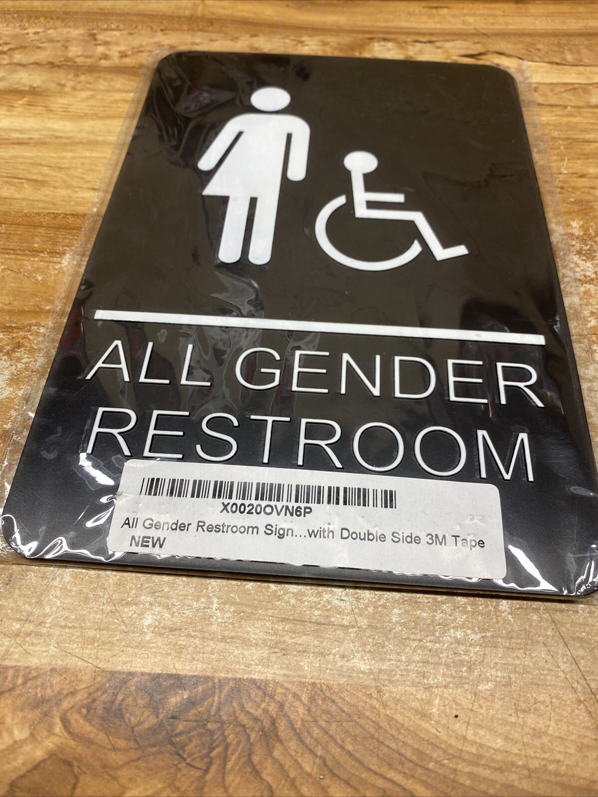Woman Handicap Or All Genders Men Restroom Sign, Black/White, 9&Prime;x 6 1/2&Prime;