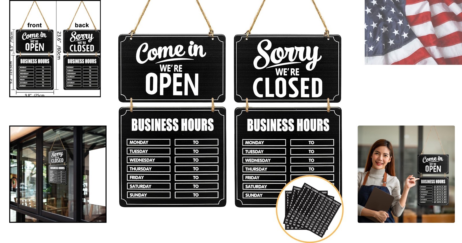 Business Hours Sign Hnging Open nd Closed Mrk Wooden Double Sided with Time S…