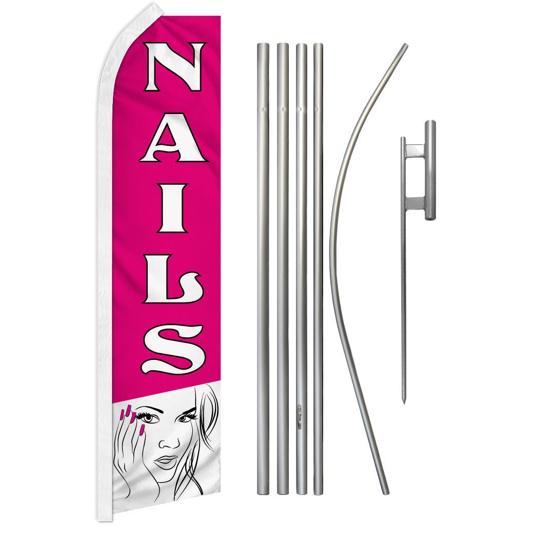 « NAILS » Advertising Super Flag & Pole Kit beauty salon spa manicure mani