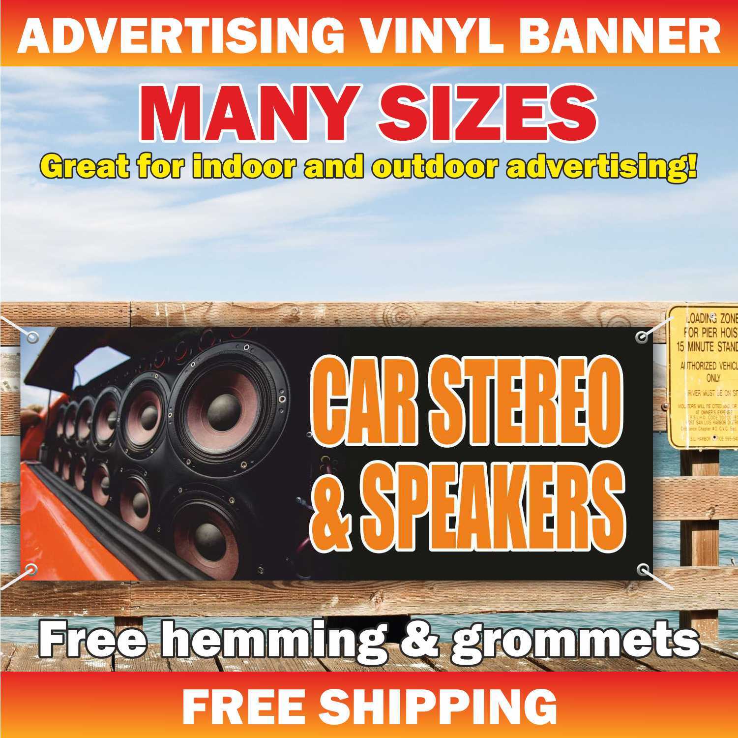 Car Stereo Speakers Advertising Banner Vinyl Mesh Sign Flag Service Audio Auto