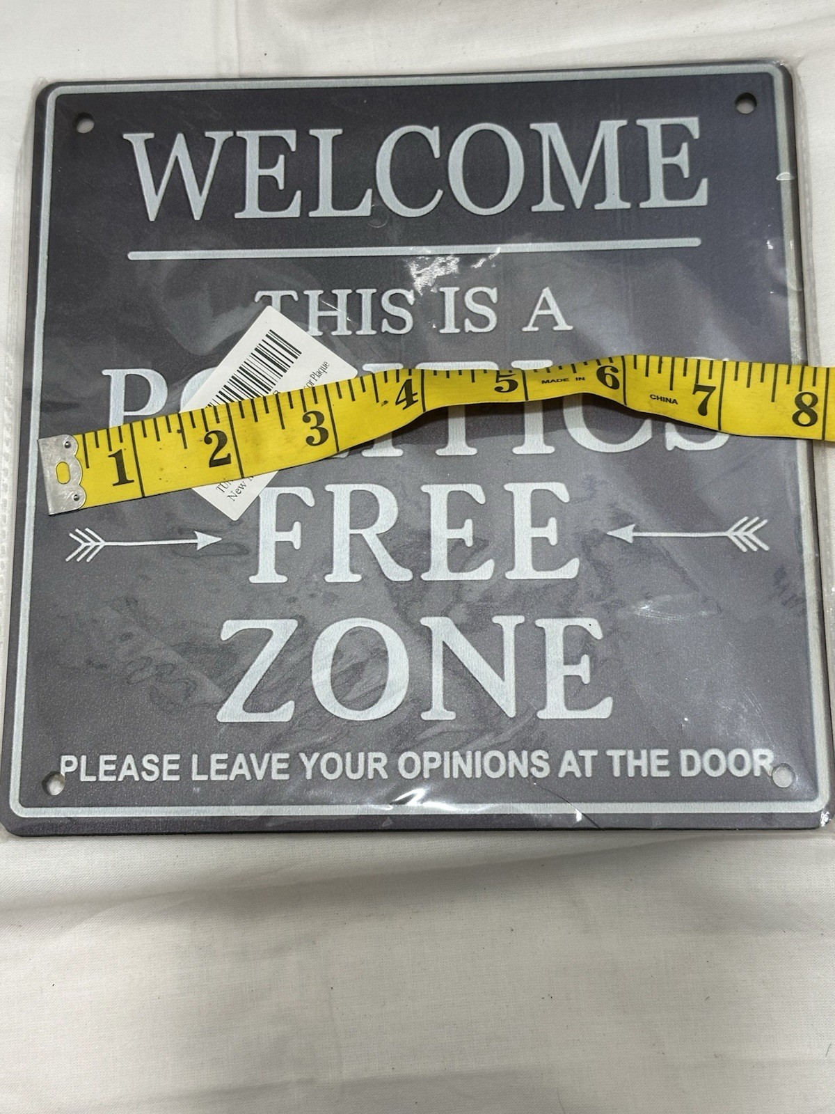 Signs ByLITA Square Welcome This Is A Politics Free Zone Door or Wall Sign
