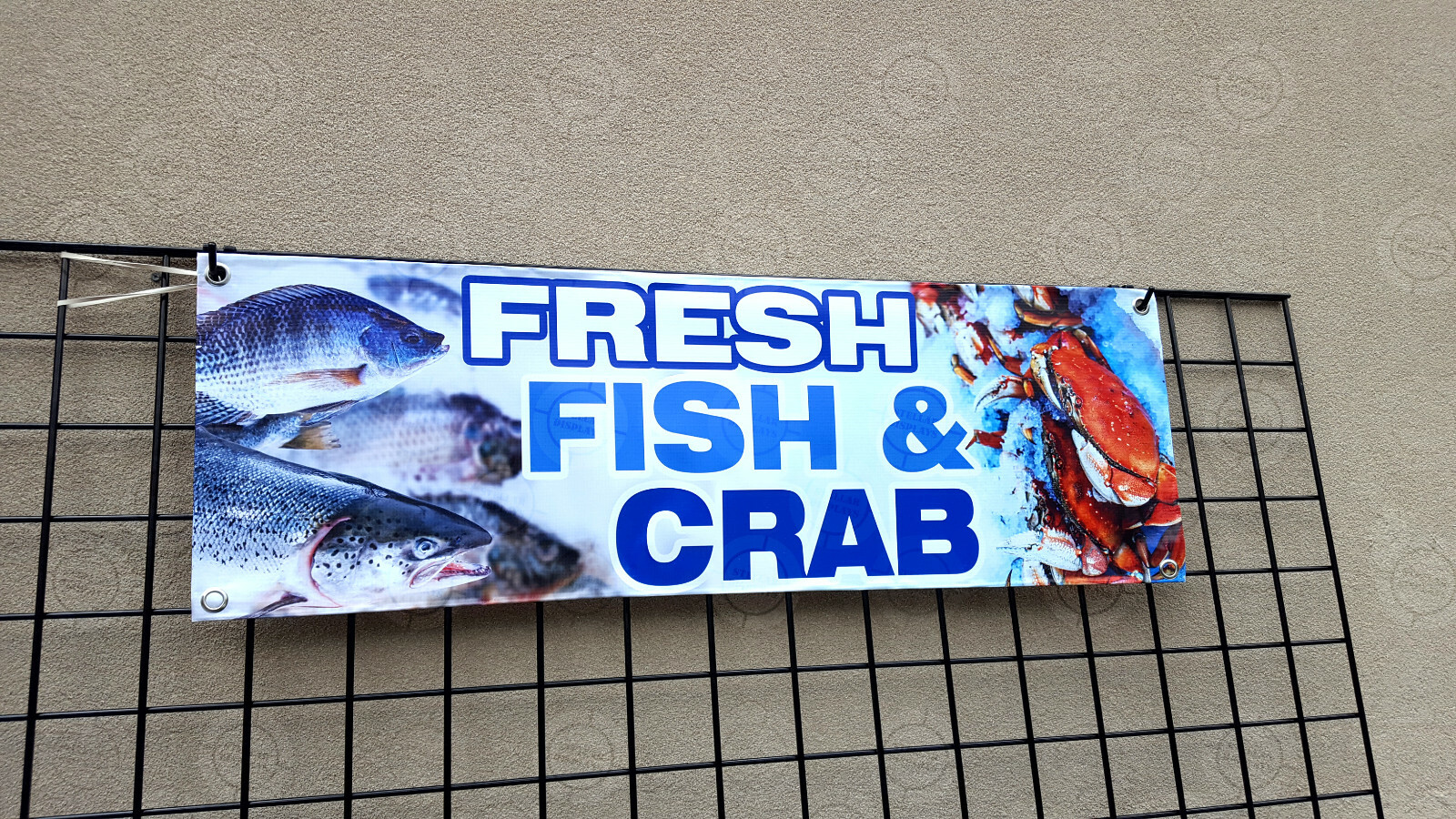 FRESH FISH & Crab Banner Food Market Restaurant Open Sign Shop Display Vinyl Cod