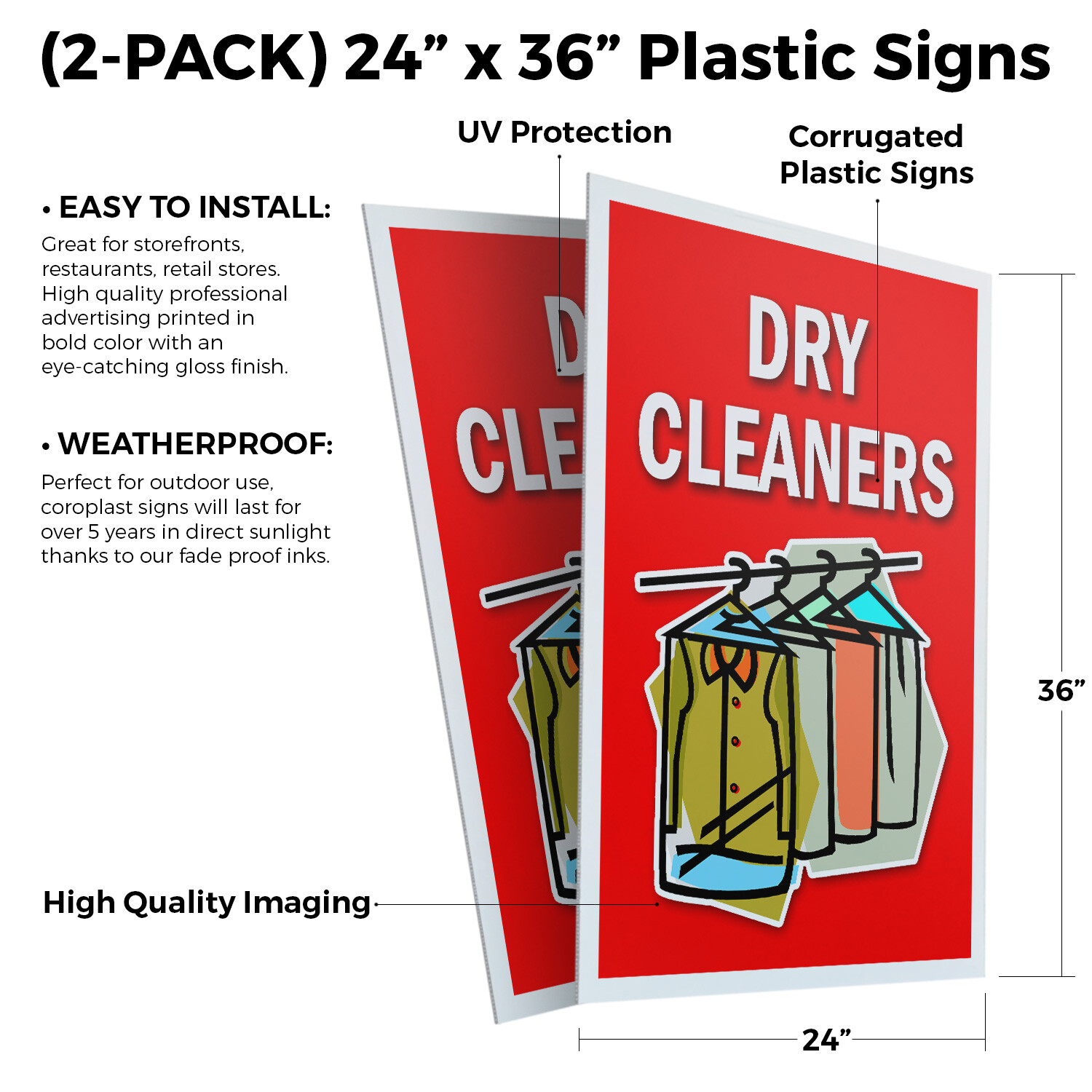 Dry Cleaners 24&Prime; x 36&Prime; 2 Pack Of Store Sign Plastic Or Decal