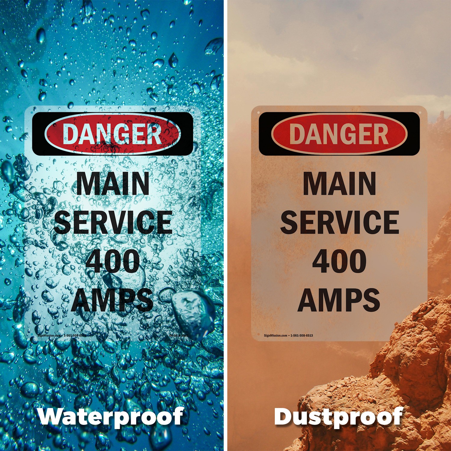 Main Service 400 Amps OSHA Danger Sign Metal, Plastic, Or Decal – 5 or 10 Pack
