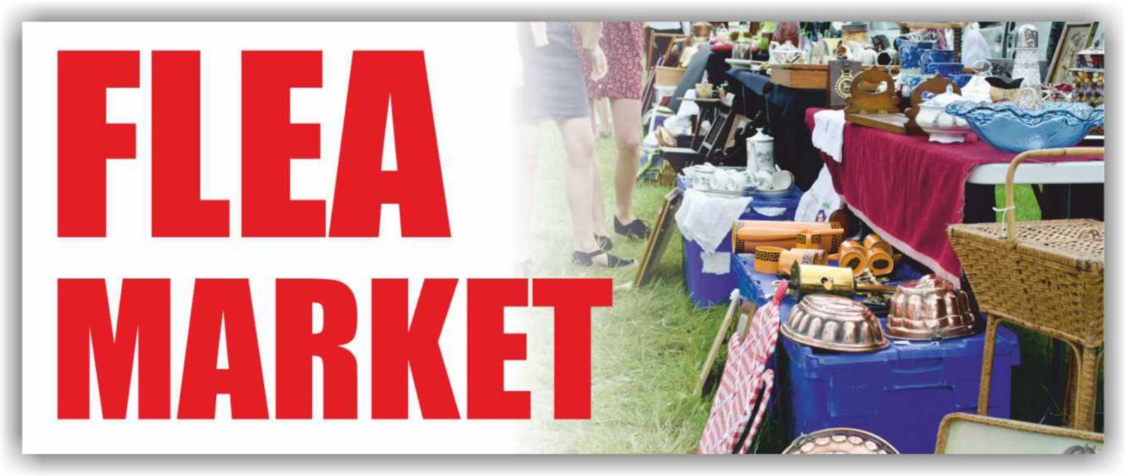 FLEA MARKET Advertising Banner Vinyl Mesh Sign Antiques Collectibles Garage Sale