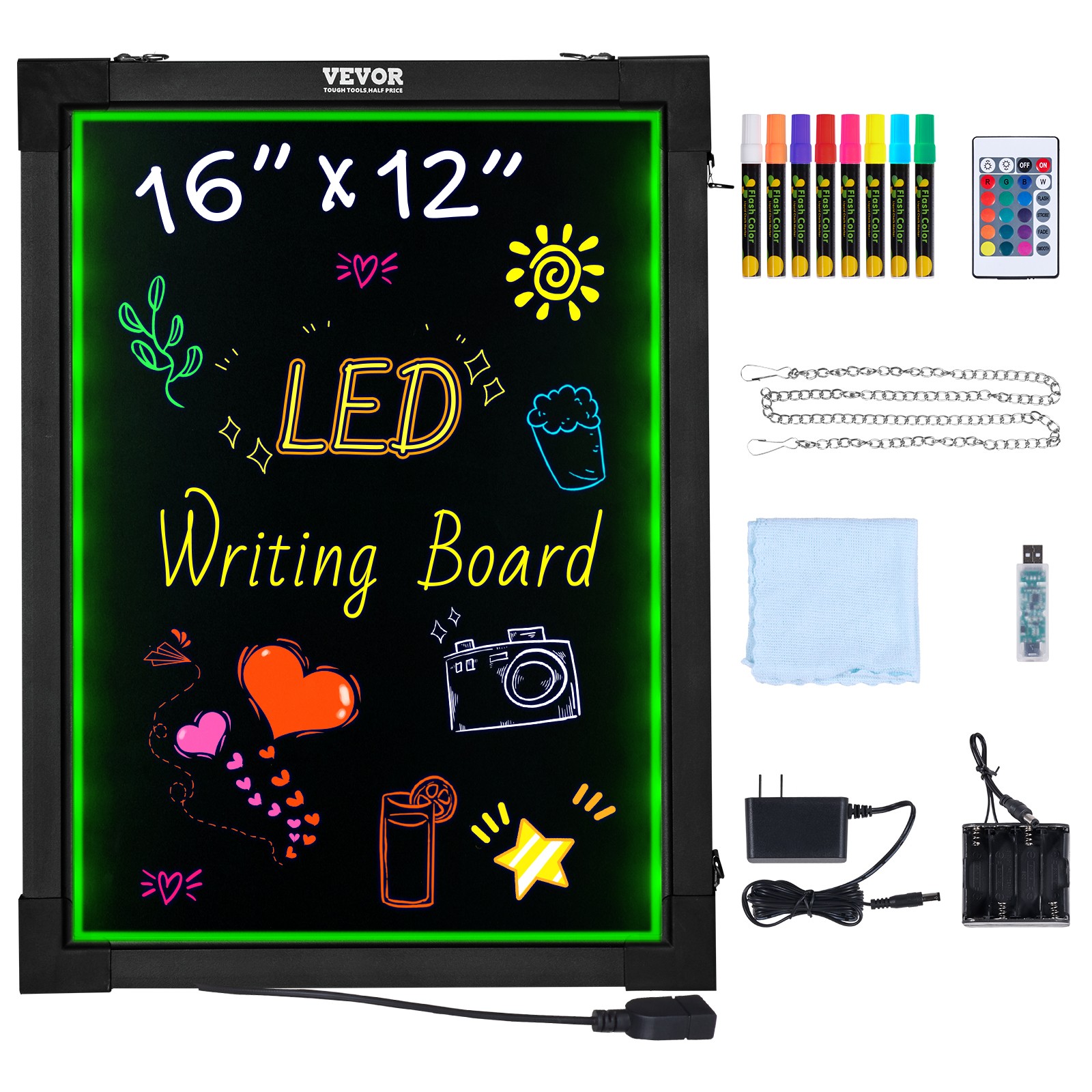 VEVOR LED Message Writing Board 16&Prime;x12&Prime; Illuminated Erasable Lighted Chalkboard
