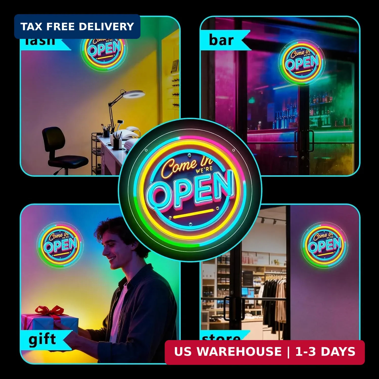 Neon Open Sign for Business, 13 * 13 » Colorful Adjustable Brightness Come in We