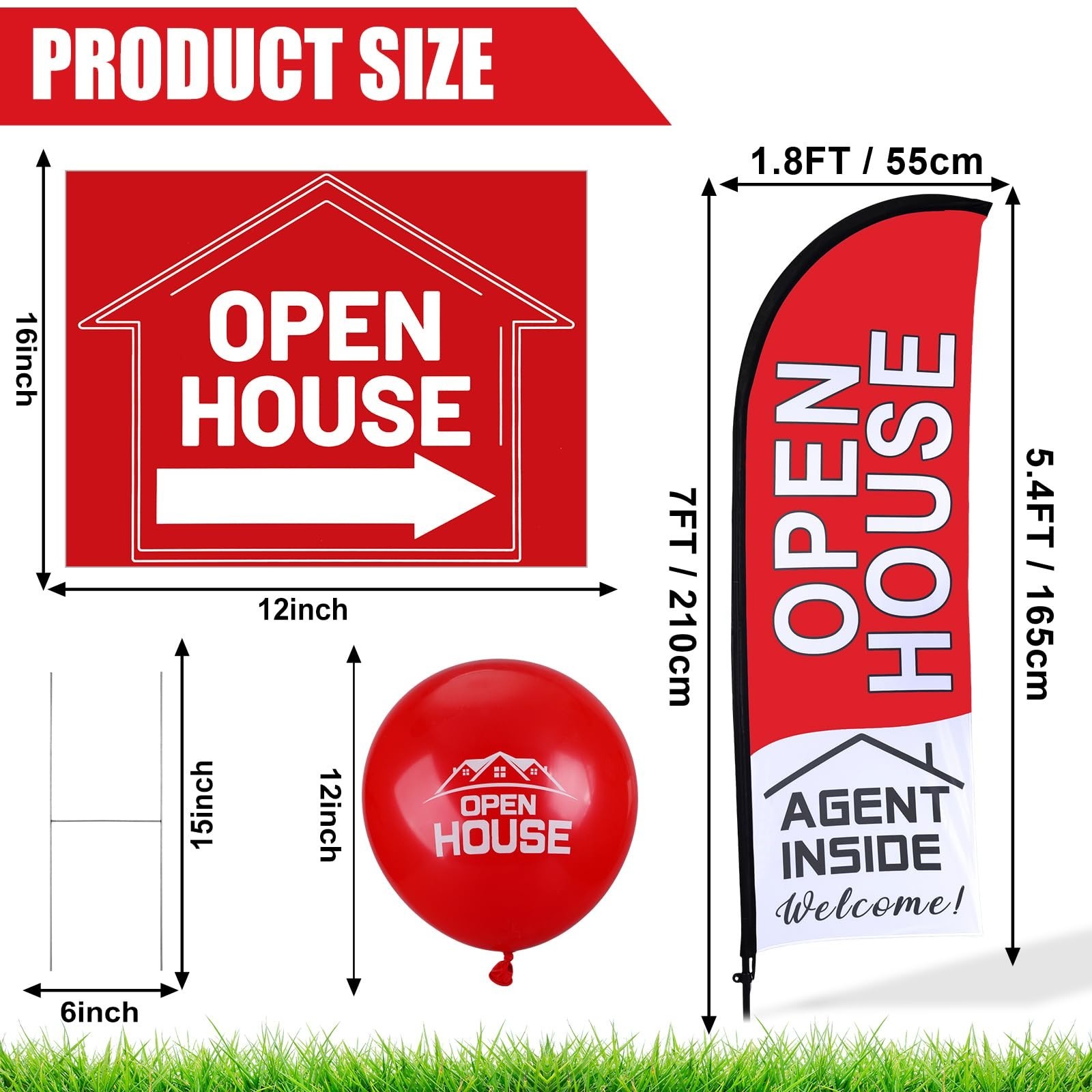 Open House Signs Set – 36 Pcs, Yard Flag Kit, Directional Arrows, Metal Stakes &