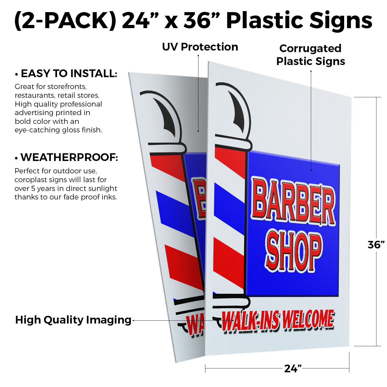 Barber Shop Walk-ins Welcome 24&Prime; x 36&Prime; 2 Pack Of Store Sign Plastic Or Decal