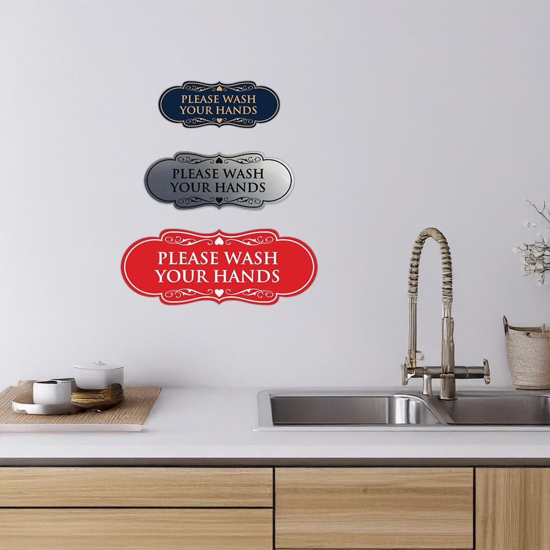 Designer Please Wash Your Hands Sign – Easy Installation | Durable Wall or Do…