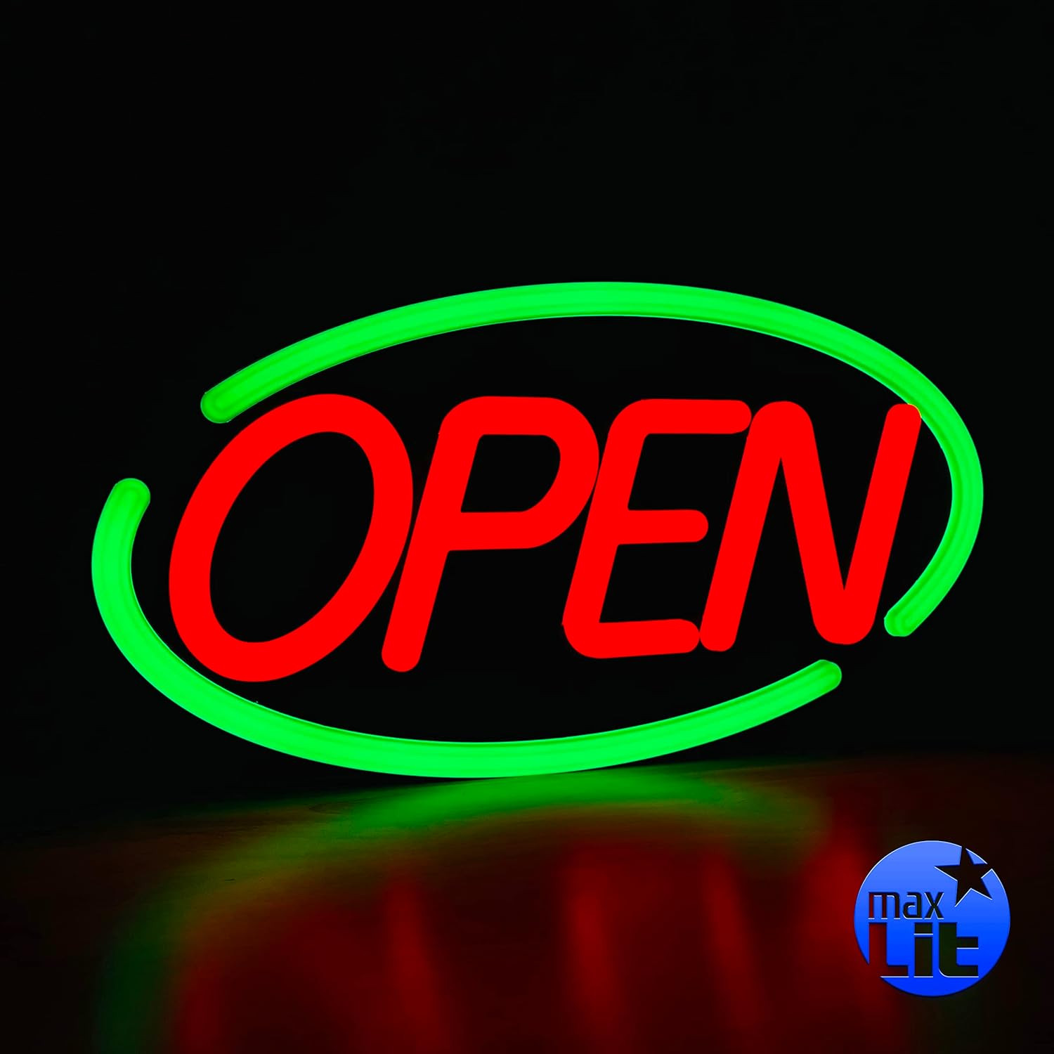 Large Oval LED Neon Open Sign – 24&Prime; x 12&Prime; (Green/Red)