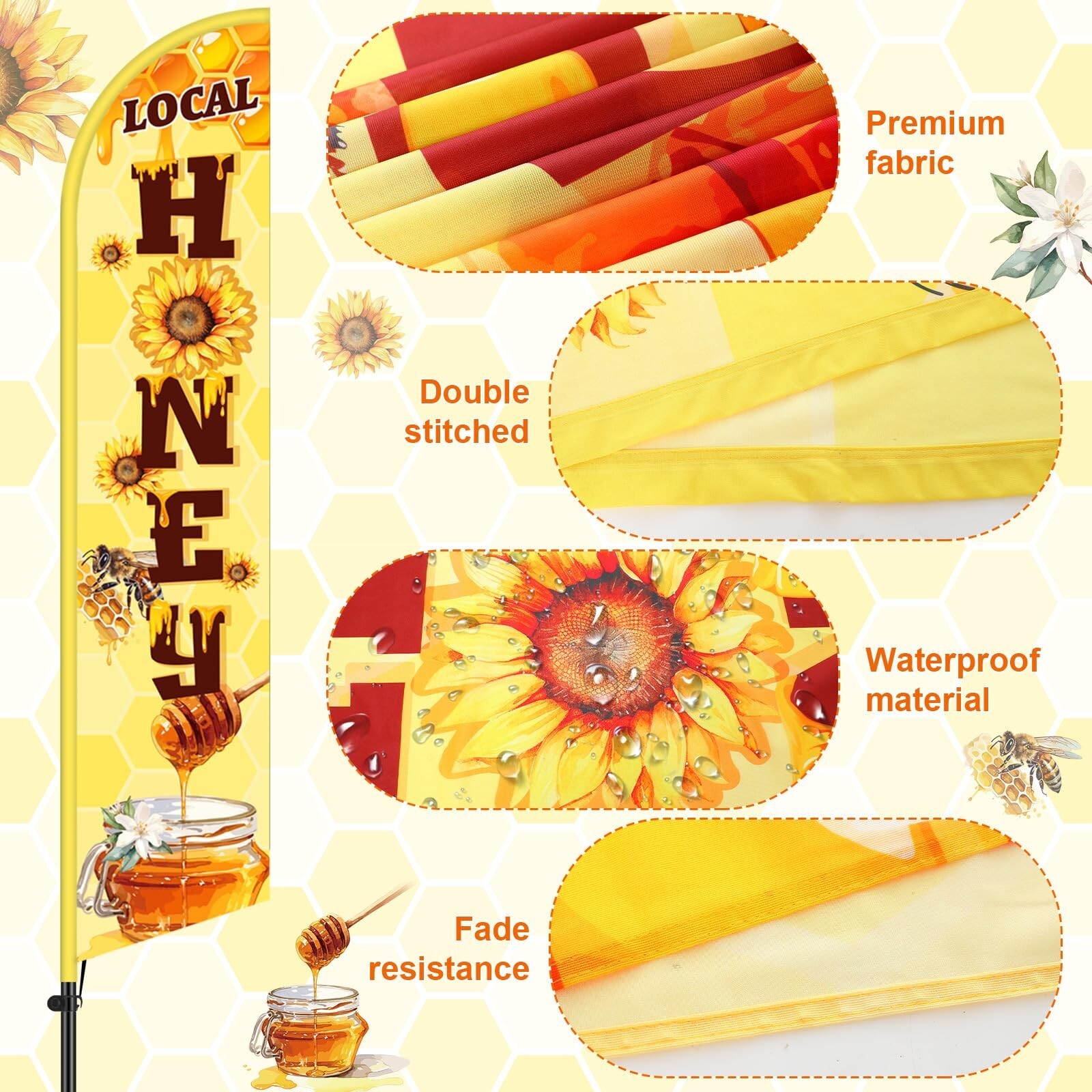 2 Pcs Local Honey Advertising Feather Banner with Flag Pole Kit 12 ft Feather…