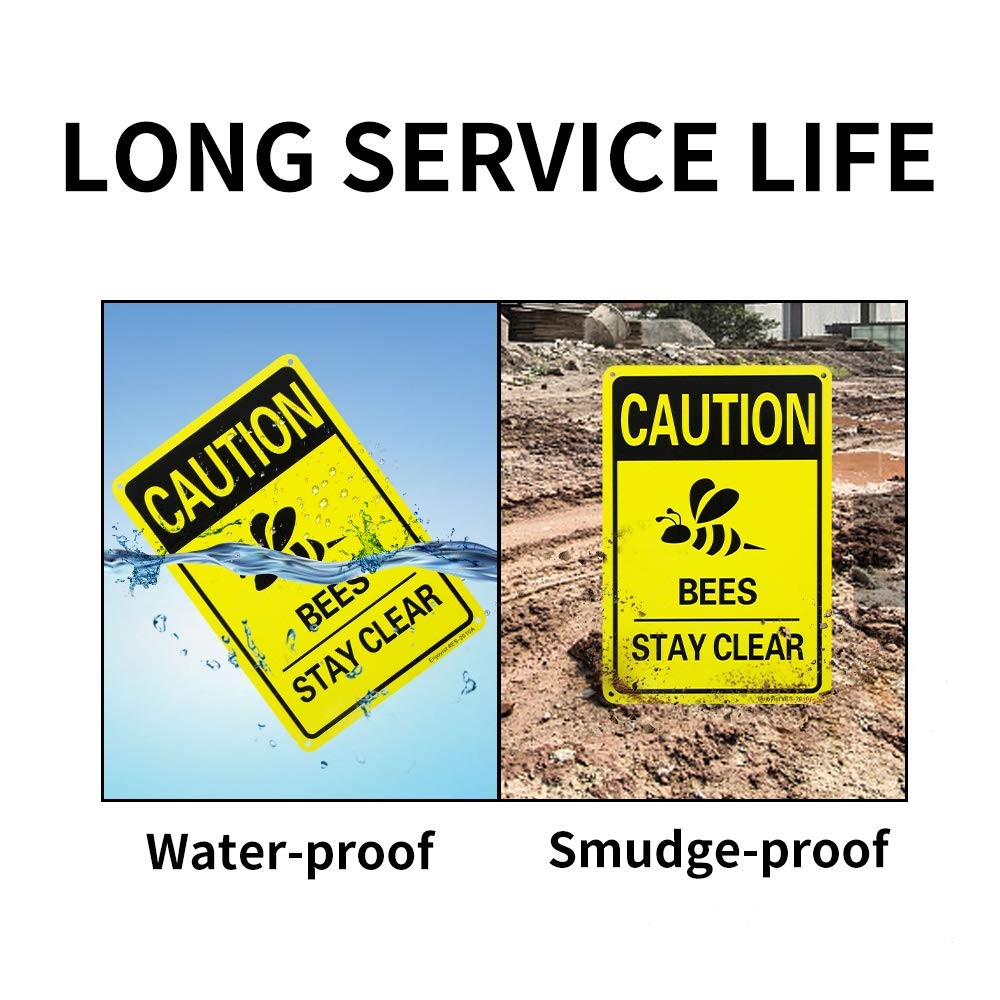 2 Pack Caution Bees Stay Clear Sign, 10&Prime;x 7&Prime; .04&Prime; Aluminum Reflective Sign Ru…