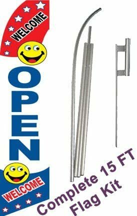 NEOPlex – « Open Welcome Smiley Face » Complete Flag Kit – Includes 12&prime; Swooper…