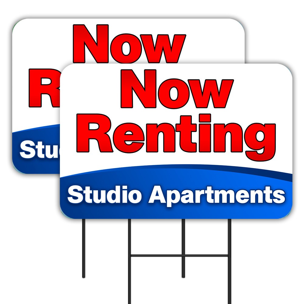 NOW RENTING Studio Apartments 2 Pack Double-Sided Yard Signs 16&Prime; x 24&Prime; with Meta