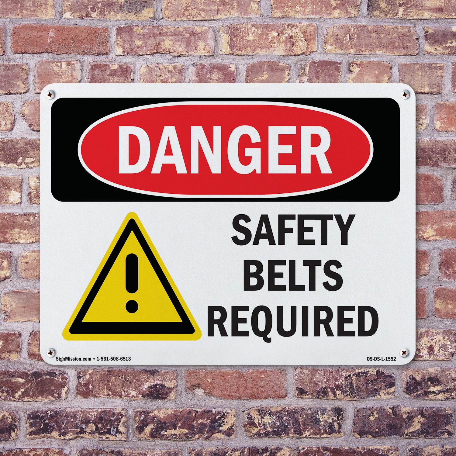 Safety Belts Required OSHA Danger Sign Metal, Plastic, Or Decal – 5 or 10 Pack