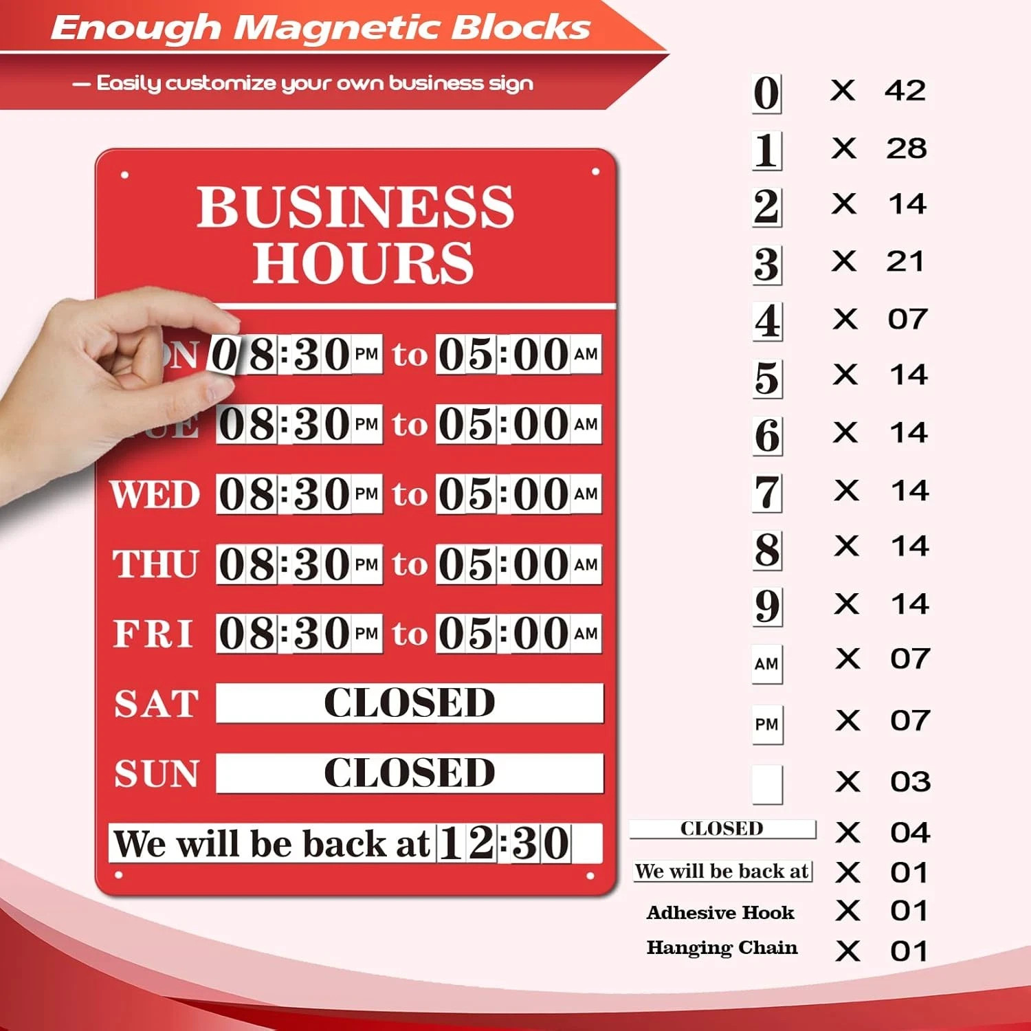 Magnetic Changeable Business Hours Sign, Metal Hours of Operation Signs for Busi