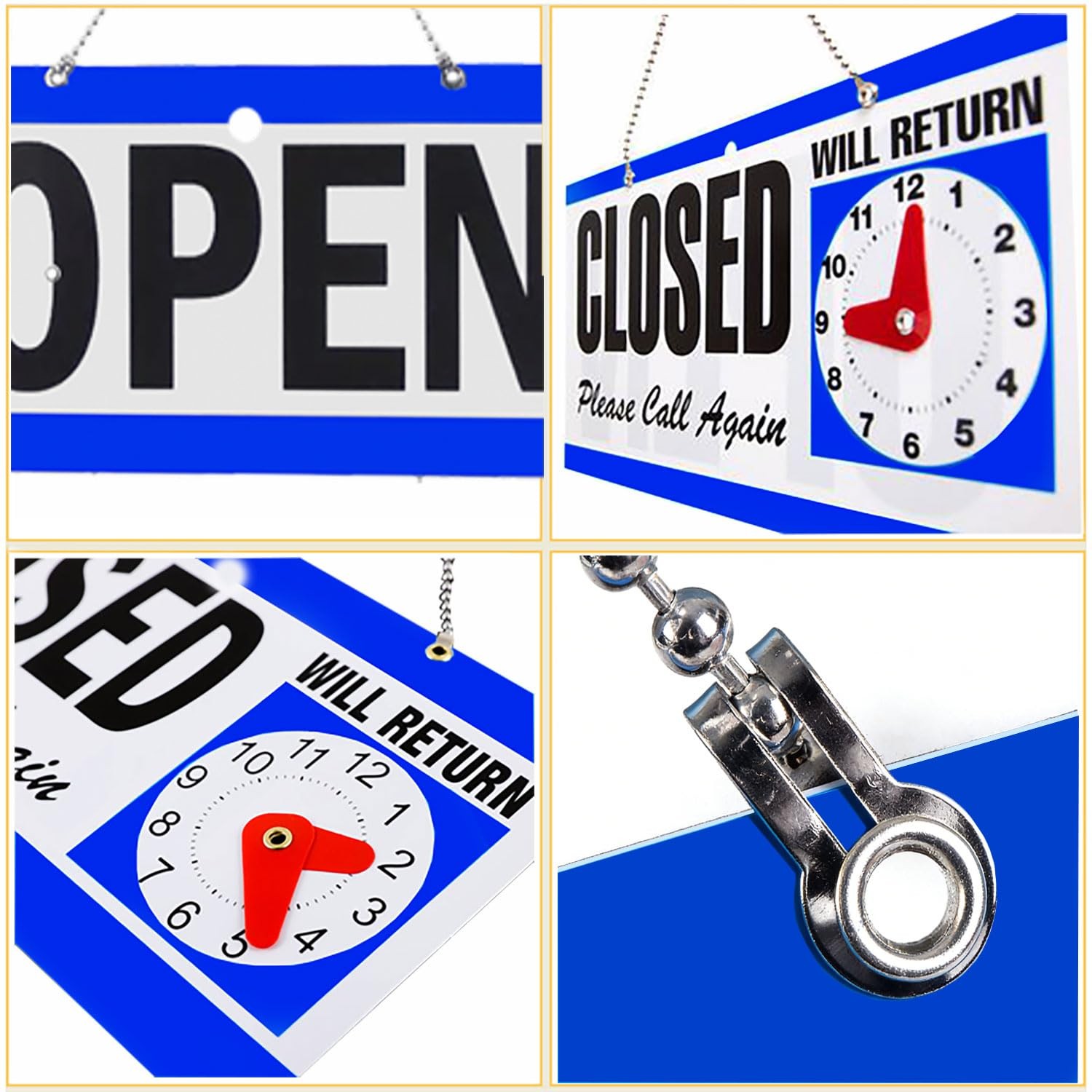 Double Sided Closed/Open Clock Sign with Movable Clock Hands for Hotel Store