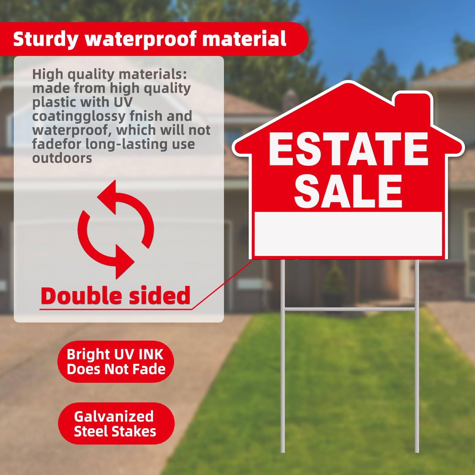 Estate Sale Signs, 3-Pack 17&Prime;x13&Prime; Double-Sided Signs, Corrugated Plastic, H-Meta