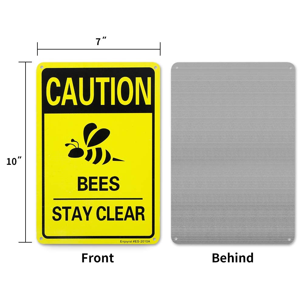 2 Pack Caution Bees Stay Clear Sign, 10&Prime;x 7&Prime; .04&Prime; Aluminum Reflective Sign Ru…